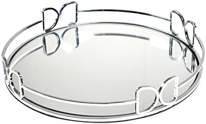 LINDLEMANN Decorative Tray - Metal Mirrored Vanity Tray with Distinctive Butterfly Handles - Elegant Design for Perfume Jewelry Makeup, Easter & Mothers' Day Gift(Glass, 12in, Silver)
