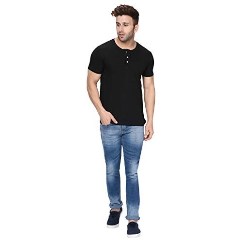 Image of London Hills Henley Neck T Shirt for Men | Tshirt for Man | T Shirt for Men | Mens Casual T Shirts | Cotton Blend Solid Half Sleeve Button Neck Slim Fit Casual Tee