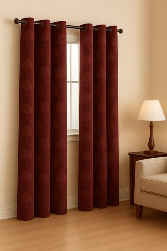 Image of Velvet Long Door Curtains 9 Feet Set of 2 | Solid |Thermal Insulated Parda |Eyelet Ring Curtain for Living Room, Bedroom & Study|Perfect for Home Decor (Maroon, 9 Feet)