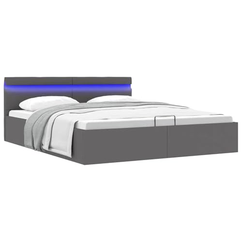 Tidyard Estructura de Cama Cama canapé hidráulica con LED Cuero sintético Gris 180x200cm (el colchón no está Incluido)