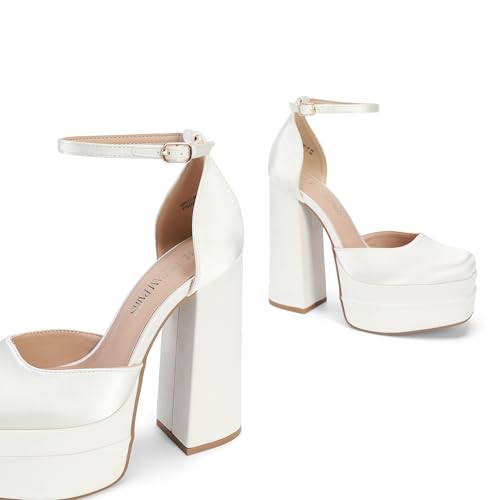 Image of DREAM PAIRS Women's High Chunky Platform Closed Toe Block Heels Square Toe Ankle Strap Dress Wedding Party Pumps Shoes Aurelia
