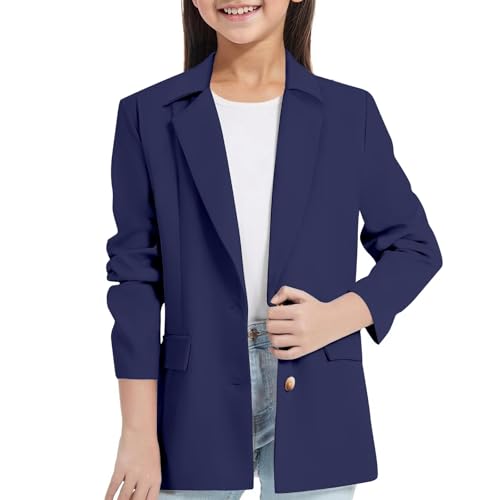 Mädchenjacke Langarm Reverskragen mit Innentasche vorne offen lässiger Kinderanzug T Shirts Baby Mädchen (Navy 11-12 Years)