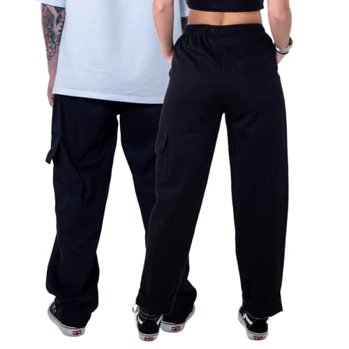 Calça Skate Masculina E Feminina Unissex Elastico E Bolsos Cargo Lisa (G (44-46), PRETO)