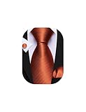 Barry.Wang Men Formal Ties Silk Burnt Orange Necktie Solid Handkerchief Cufflinks Set Wedding Christmas