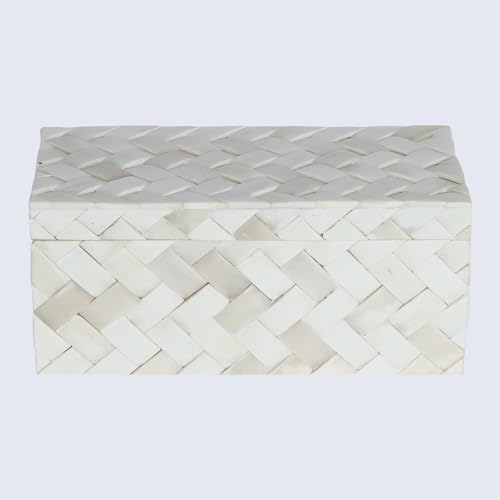 Image of Handicrafts Home Decorative Box - Handmade Jewelry Organizer Box with Lid - Keepsake Box for Home Decor, Jewelry, Accessories, Collectibles - Modern Wooden Storage Box - Braid, 10X5X5 inch
