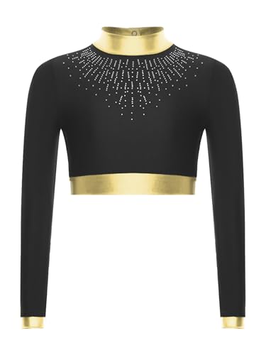 Kids Girls Crop Tops Sparkle Rhinestones Gymnastics Dance Crop Tops Athletic Dance Tee Shirts3