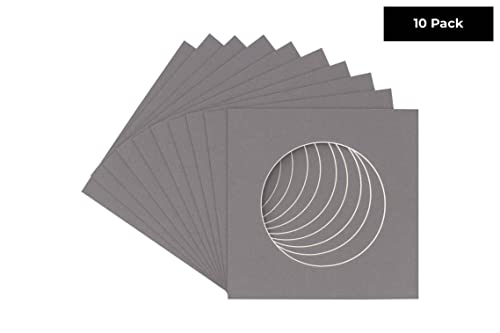 CountryArtHouse Charcoal Acid Free 12x12 Circle Picture Frame Mat with White Core Bevel Cut for 8x8 Pictures - Fits 12x12 Frame - Pack of 10 Matboards
