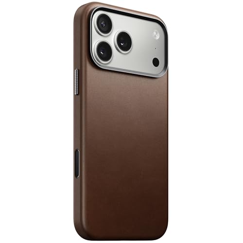 NOMAD Capa de couro tradicional marrom compatível com iPhone 17 Pro Max, capa de celular compatível com carregamento Magsafe para iPhone 17 Pro Max
