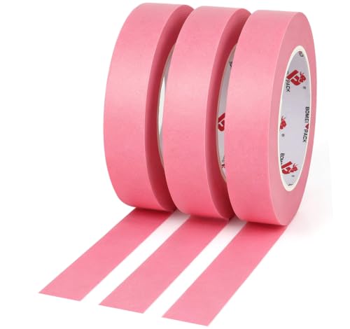 BOMEI PACK Pink Painters Tape 0.94-Inches x 55 Yards (3-Pack) Painters Masking Tape Bulk - Sharp Edge Line Technology Produces Sharp Lines | Residue-Free and Artisan Grade Wall Trim Tape