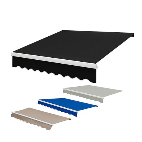 Toldo retráctil manual para patio, toldo para exteriores, para patio, jardín, balcón, protección UV, resistente a la intemperie, color gris (negro, 4 x 2,5 m, perfecto para terrazas y patios)