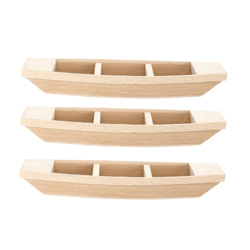 HOMSFOU 3 Piezas Barcas de Madera Miniatura Decoración Náutica Natural Artesanal para Coleccionistas y Detallado