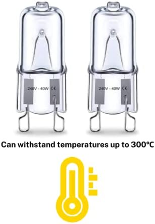 2 Pack of Premium Quality 300C Heat Tolerant Halogen G9 Oven Bulbs 40W 230V Lamp for Neff / AEG / SMEG / Zanussi / Bosch Ovens, Microwaves and Cooker Bulb Light Bulbs