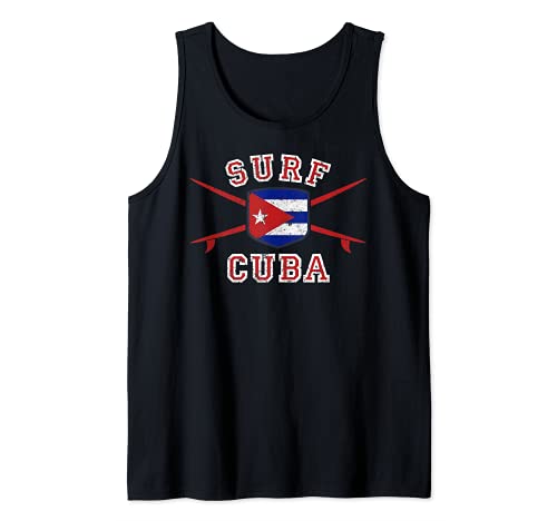 Surfing Cuba - Tabla de surf vintage con bandera cubana Camiseta sin Mangas