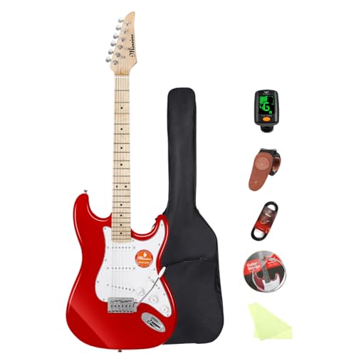 Image of Electric Guitar Beginner Kits, 6 Strings 39 Inch Solid Body Guitarra Electricar Set for Adults With Gig Bag, Strap, Tremolo Arm, Cable & Picks MS100 (Red)