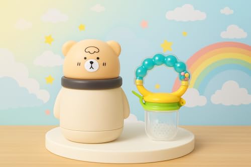 Image of Baby Skin Care Powder Talcum Puff Case Cum Container Box With Fruit Feeder Nibbler Teether For Babies /Kids /Toddler /New Born BPA Free (PATTERN 53)