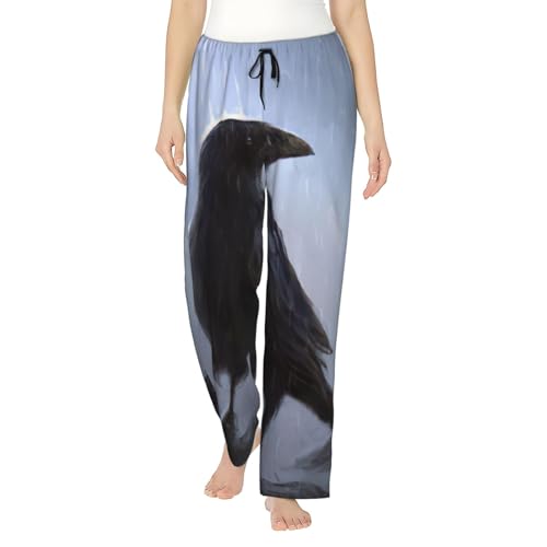Pantalon de pyjama en polyester pour femme avec poches et motif corbeaux