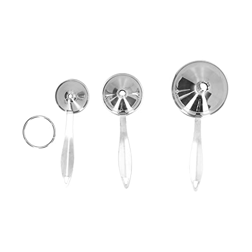 3 in 1 Metal Funnels, Mini Stainless Steel Funnel Set Small Kitchen Oil Funnel with Long Handle and Ring for Spice, Essential Oils