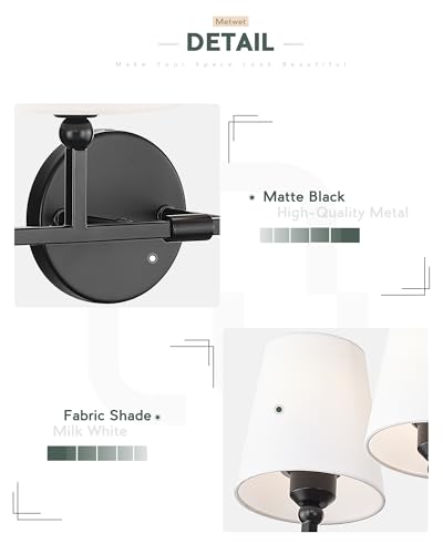Image of Bathroom Light Fixtures, 42 Inch Matte Black Vanity Lights with Flared White Fabric Shade, 6-Light Wall Sconce, Modern Sconces Wall Lighting for Hallway Bedroom, VL837-MB-6