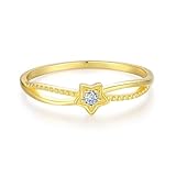 KnSam Auténtica joya de oro amarillo Au 375/585/750, anillos de boda, estrella infinita con diamante, anillo de compromiso de oro de 9 K/14 K/18 K, talla 47 – 65, Oro amarillo de 9 quilates (375