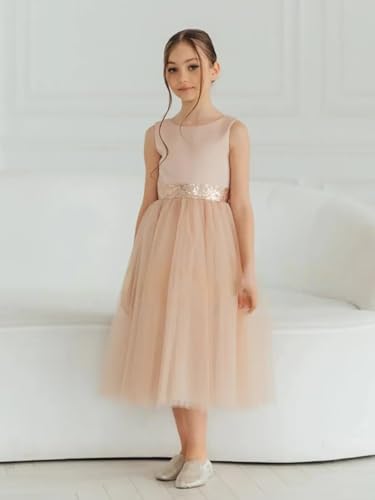Sequins Sparkle Tulle Flower Girls Dress for Wedding Glitter Sleeveless Bow Knot V-Back Long Princess Pageant Dress2