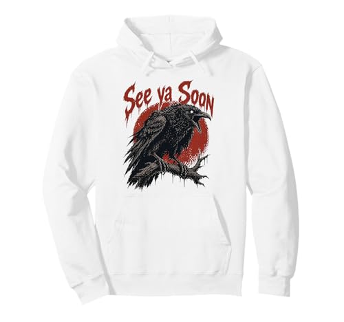 See Ya Soon Raven Crow Red Moon Halloween Horror �p�[�J�[