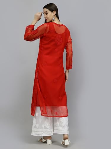 Image of Seva Chikan Hand Embroidered Lucknowi Chikankari Georgette Kurta with Inner Slip for Women SCL4431