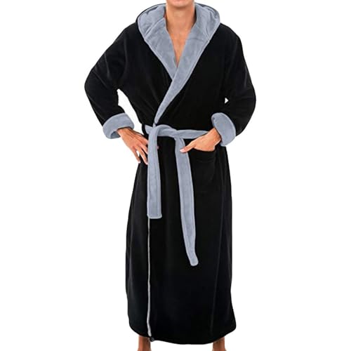 Mens Robe Hooded Wrap Style - Big and Tall Plush Fleece Bathrobe Comfort Soft Unisex Solid Waist Sleepwear Pockets