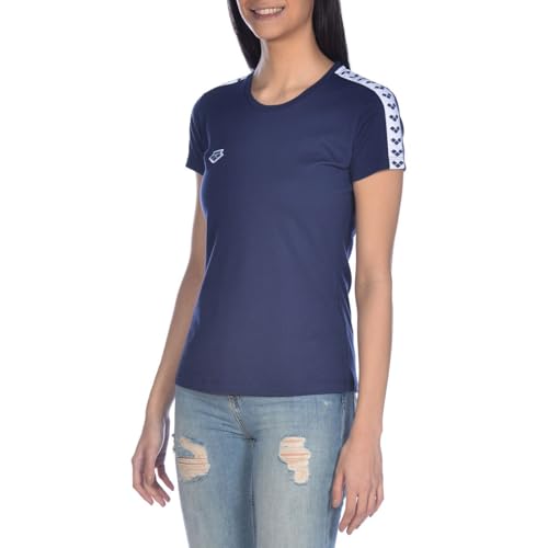 ARENA Women's Team T-Shirt Slim Fit Cotton Casual Tee Soft Comfortable Fabric for Beach Gym Exercise Training Sports Everyday Wear Lightweight Breathable, Navy Blue/White/Navy Blue, X-Large