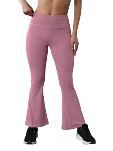 Image of CHKOKKO Gym Pants for Women Workout High Waist Flared Yoga Pants for Woman with Side Pocket Quick Dry Body Fit Stretchable Sports Leggings Trousers Activewear Lower