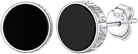 Silvora Sterling Silver Norse Viking Rune Earrings for Women Men Black Onyx Stud Ear Jewelry