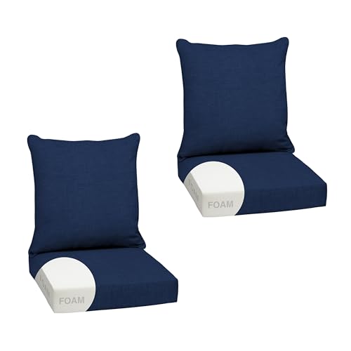 Image of Arden Outdoor Foam Deep Seat Cushion Set, 2-Pack, 24x24, Premium High-Density Foam, Never Flattens, Weather-Proof for Patio Chair Sofa Couch, Sapphire Blue Leala