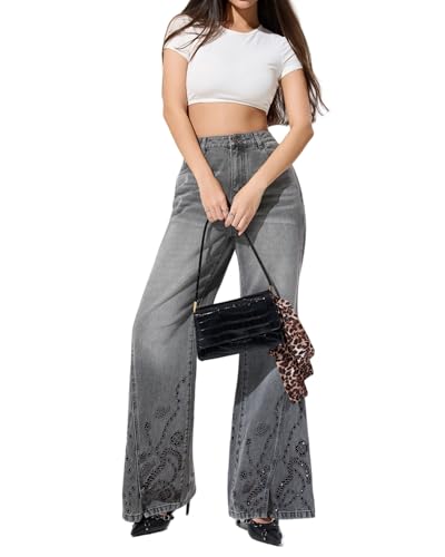 LERK Women High Rise Stretch Flare Bell Bottom Embroidered Floral Jeans with Pockets4