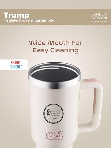 Image of Sanjeev Kapoor by Classic Essentials Stainless Steel 1200ML Tumbler with Lid and Straw, Hot and Cold Double Insulated Sipper Mug, 100% Leak Proof Coffee Tumbler Cupholder for Office (Beige)