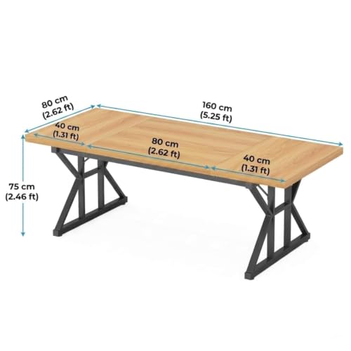 Image of Executive Computer Work Desk, Wooden Office Table for Home, Office, Workstation, Study, Strong Metal Frame Computer Table (Walnut Cream),160x80x75 cm