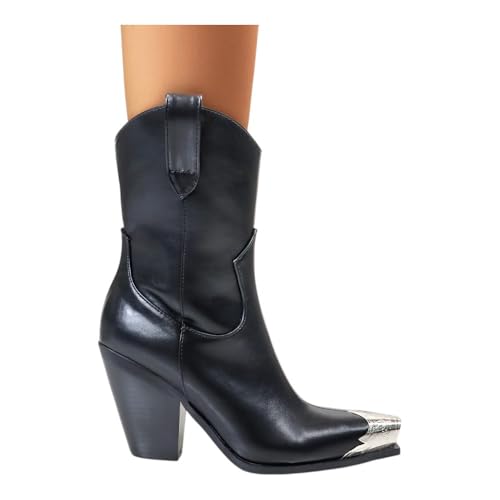 Liliana Women Western Cowgirl Ankle Boots Metal Toe Party Block Heeled Fashion Boots4