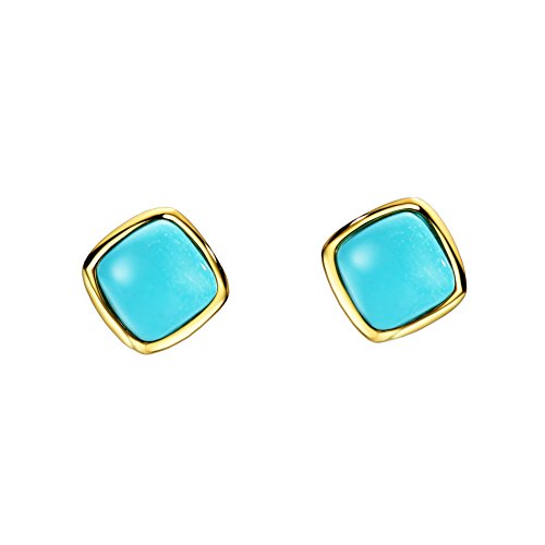 Sterling Silver Turquoise Stud Earrings for Women Cushion Cut 18K Gold Plated Women's Earrings