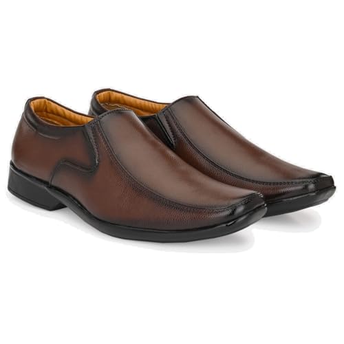 Image of Leatherkraft Panelled Formal Slip-On Shoes