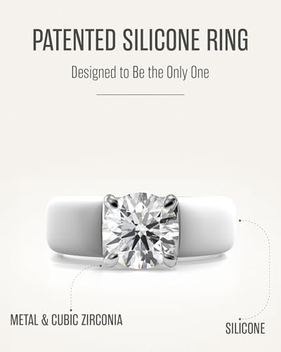 Rinfit Silicone Ring with Stone - Round Cut Cubic Zirconia Solitaire Ring for Women - Rubber Wedding Bands - Patented Design2