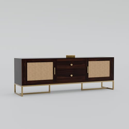 Image of Sheesham Wooden TV Cabinet for Living Room 65+ inch - TV Table for Living Room Entertainment Unit - Solid Wood TV Unit for Livingroom 65 Inch with 2 Drawers & 4 Shelves