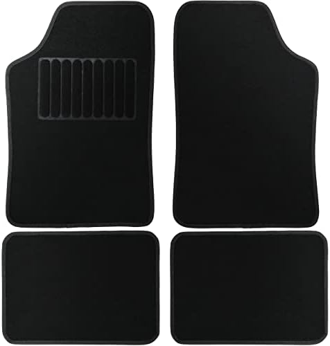 Nyxi 4 Piece Universal Carpet Floor Mat ( Front + Rear ) Velour Non-Slip for Cars SUV Truck and VAN Black Carpet Ray