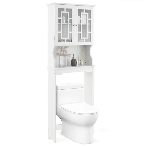 COSTWAY Etagère de Salle de Bain, Meuble Dessus Toilette WC/Machine à Laver, avec Armoire à 2...