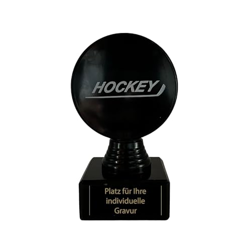 eberin – Copa de hockey de 13 cm – Figura de disco de hockey en negro de plástico sobre base de mármol – Incluye placa grabada – Trofeo para torneos, clubes y escuelas
