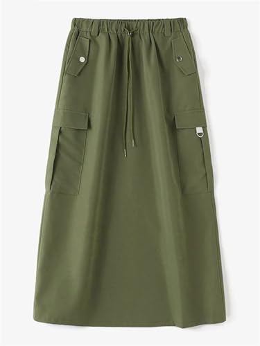 Elegant High Waist Skirts Women Vintage Solid Cargo Work Holiday Long Skirt3