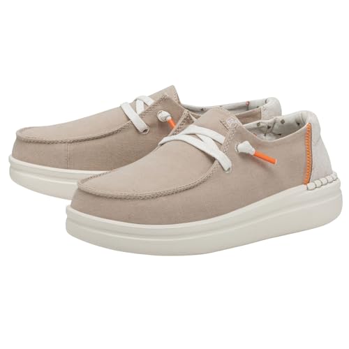 HEYDUDE Women's Wendy Rise Chambray Sandshell Size 8 | Women's Shoes | Women's Slip On Shoes | Comfortable & Light-Weight