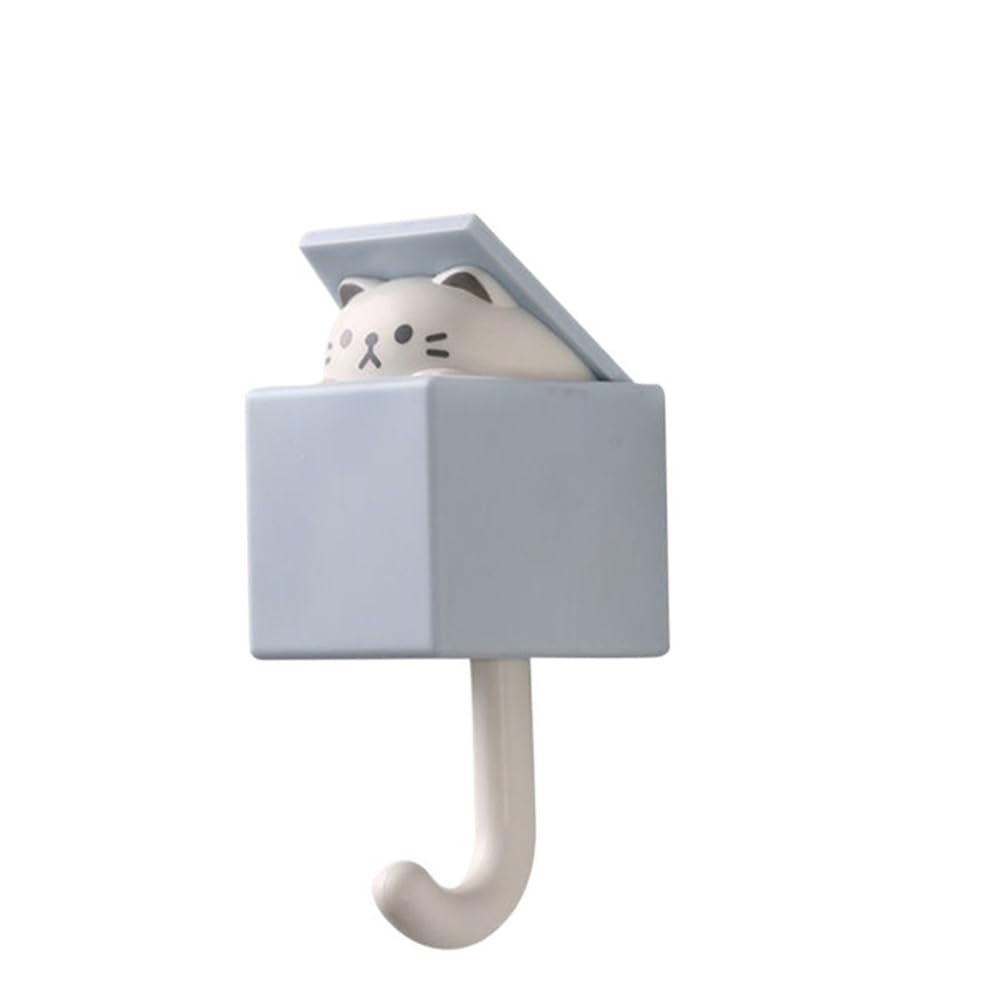 Dazhua Gray-Blue Cat Cute Cartoon Cat Self-Adhesive Wall Hooks - Hanger Rack For Bedroom, Dorm, Key, Towel, Hat, Umbrella, Coat Organizer(,5Pcs)