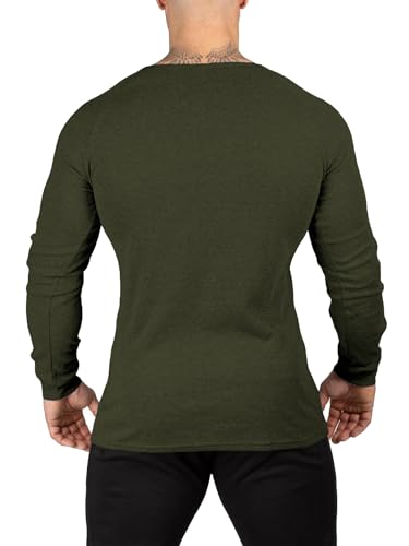 Muscle Cmdr Men's Lightweigt Waffle Henley Shirt Regular Fit Long&Short Sleeve Casual 3 Button Placket Underwear2