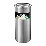 Cubo de basura exterior de acero inoxidable – Cubo ignífugo de 30 L con cenicero integrado y tapa segura, cenicero exterior resistente en pie | Para exterior interior patio jardín trasero