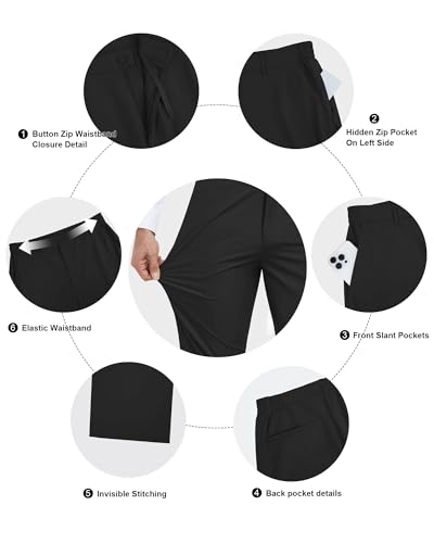 Mens Slacks Straight Fit Golf Pants Elastic Waist Dress Pants Lightweight Stretch Casual Business Work Pants with 5 Pockets Black, 3XL4