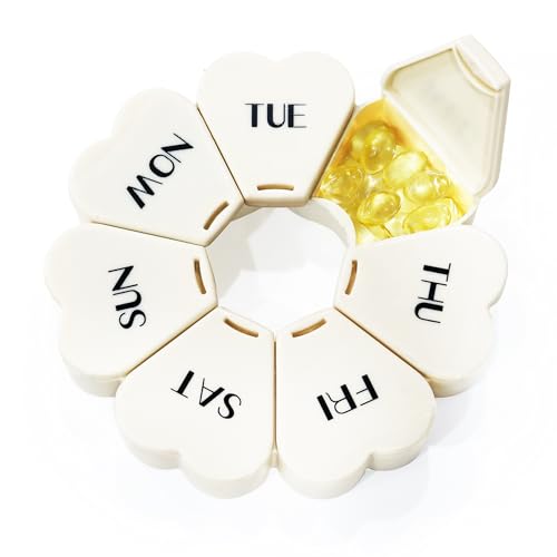 Image of MOLN HYMY Large Weekly Pill Box 7 Day, Cute Pill Case Organizer 1 time a Day, Floral Pill Container Once Daily, Pretty Medicine Dispenser for Vitamin /Fish Oil /Medication /Supplements (Milky White)