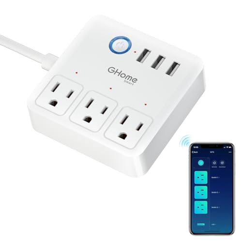 GHome Smart Power Strip with 3 WiFi Outlets & 3 USB Ports, ETL Listed Smart Surge Protector, Works...